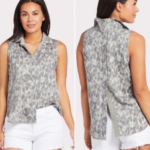 Cloth & Stone Taping Leopard Print Top Size Medium Split Back Sleeveless - Picture 1 of 4